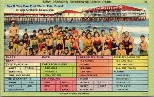 Busy Persons Correspondence Card Linen Beach Swimming Casino Pier Postcard