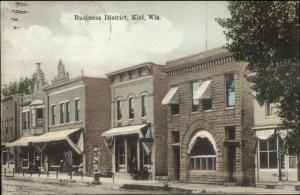 Kiel WI Business District Street Scene c1910 Postcard