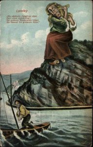 German Folklore Loreley Siren Lures Fisherman c1910 Vintage Postcard