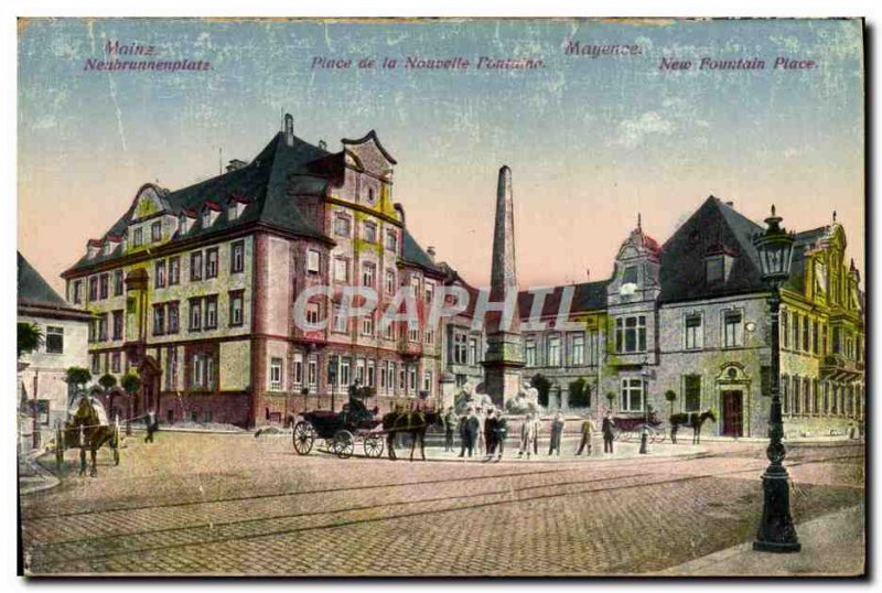 Old Postcard Mainz Place the new fountain