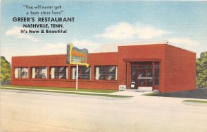 J39/ Nashville Tennessee Postcard c1950s Greer's Restaurant 78