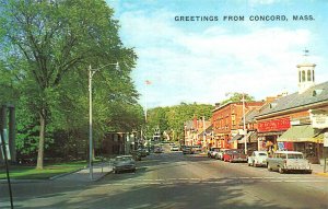 Concord MA Street View Business District Old Cars Postcard