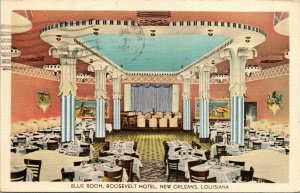 Vtg New Orleans LA Blue Room Dance Floor Dining Room Roosevelt Hotel Postcard