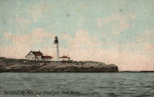 Portland Lighthouse From Water Maine ME Pub Hugh Leighton Vintage Postcard 1910s