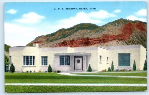 OGDEN, UT Utah ~ L.D.S. SEMINARY & Mt. Ben Lomond c1940s Linen Postcard