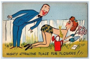 1954 Man Sexy Woman Mighty Attractive Place For Flowers Canistota SD Postcard