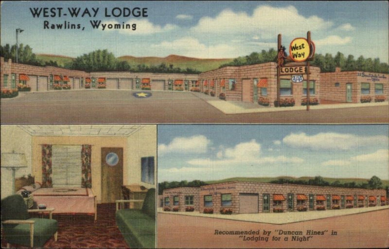 Rawlins WY West-Way Lodge Motel Multi View Linen Postcard