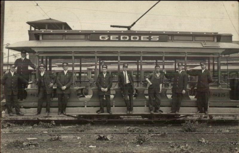 RR Trolley & Men Geddes Car Syracuse Onodoga Valley Cancel Positions on Back