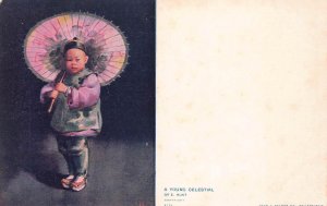 A YOUNG CELESTIAL CHILD UMBRELLA CHINA POSTCARD (c.1905)