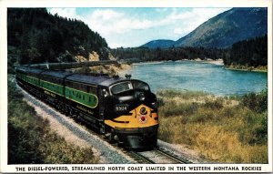 Postcard Diesel-Powered, Streamlined North Coast Limited Western Montana Rockies