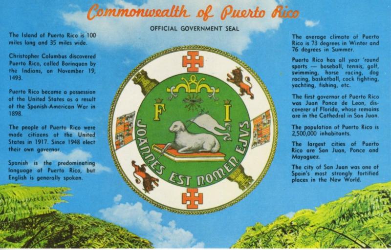 Government Seal Commonwealth of Puerto Rico Porto Rico Vintage Postcard E5