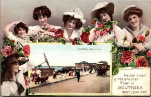 Vtg Southsea The Front Portsmouth England Our Belles 1908 Raphael Tuck Postcard