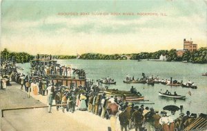 Boat Club Rock River Rockford Illinois Postcard Knox 20-336