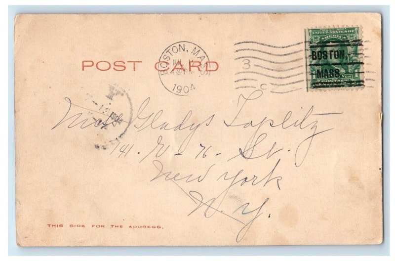 1904 Overprint Stamp Boston MA State House Massachusetts MA Posted Postcard