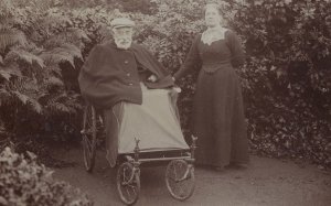 Man Disabled Wheelchair No Legs Antique Real Photo Postcard