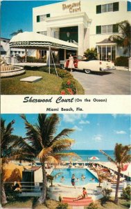 Miami Beach Florida Swimming Pool Auto Sherwood Court Hannau Postcard 21-6189