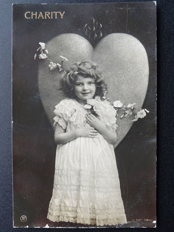 Greetings 3 x LITTLE GIRL as FAITH HOPE & CHARITY c1906 RP Postcards by Rotophot