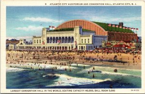 Atlantic City Auditorium Convention Hall NJ US Flags Beach Sand PPL Postcard UNP 