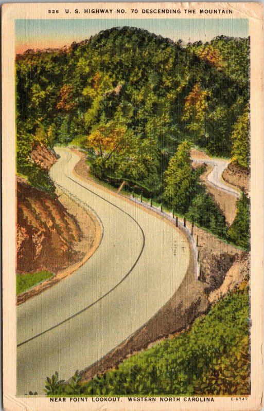 US Highway 70 Descending the Mtn. Near Point Lookout Western NC Postcard PC181
