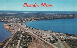 BEMIDJI, MN Minnesota CITY~WATERFRONT~HOMES  Aerial View c1950's Chrome Postcard