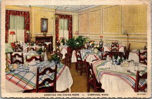 Vtg Massachusetts MA Uxbridge Inn Dining Room Restaurant 1930s Linen Postcard