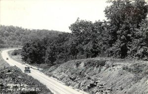 c1950 RPPC Cars on Highway 36 West of Pittsfield IL Pike County, Posted