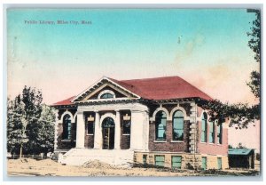 Miles City Montana Postcard Public Library Exterior Building 1908 Vintage Posted