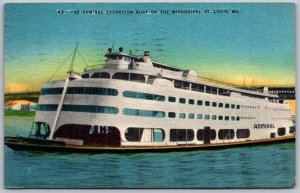 St. Louis Missouri 1954 Postcard The Admiral Excursion Boat On Mississippi River