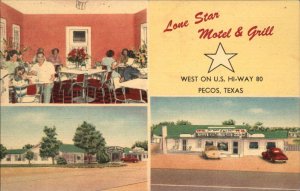 Pecos TX Lone Star Motel & Grill HWY 80 Linen Roadside Postcard