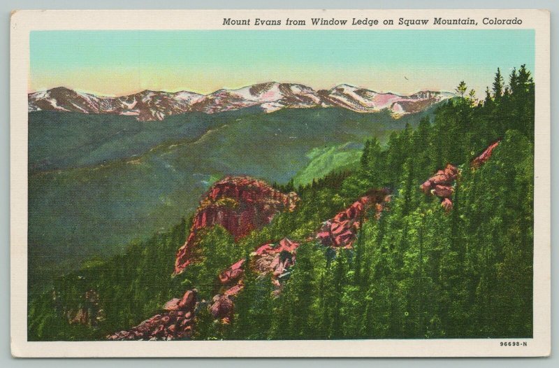 Colorado~Mount Evans From Window Ledge On Squaw Mountain~1940s Linen Postcard