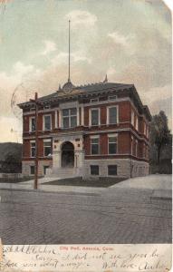 Ansonia Connecticut~City Hall~Brick Paved Street with Trolley Tracks~1906 PC