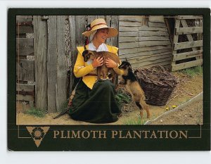 Postcard A Pilgrim Woman & Two Playful Kids Plimoth Plantation Massachusetts USA
