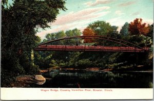 Vintage Wagon Bridge Crossing Vermillion River Streator Illinois IL Postcard