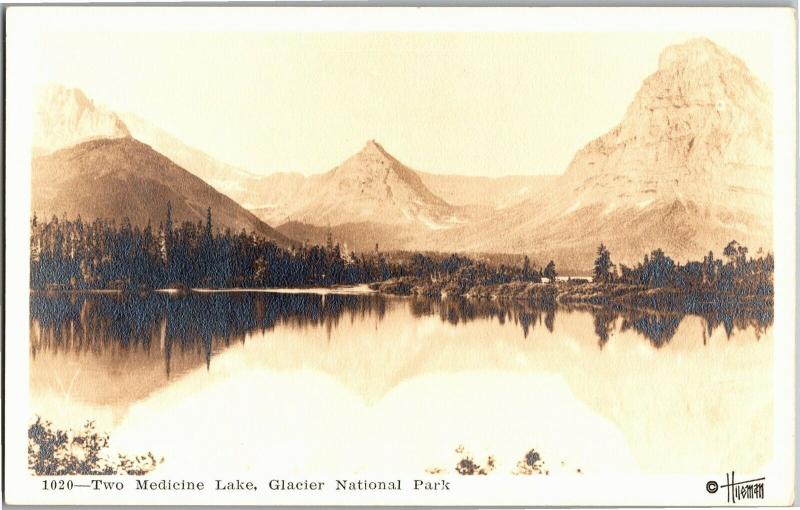 RPPC Photo by Hileman, Two Medicine Lake Glacier National Park MT Postcard O15