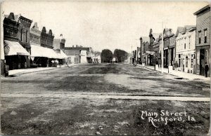 Rockford Iowa View Main Street Business District Dirt Road People Postcard U10