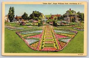 Providence RI~Roger Williams Park~Gates Ajar Floral Garden~Fountain~Linen PC