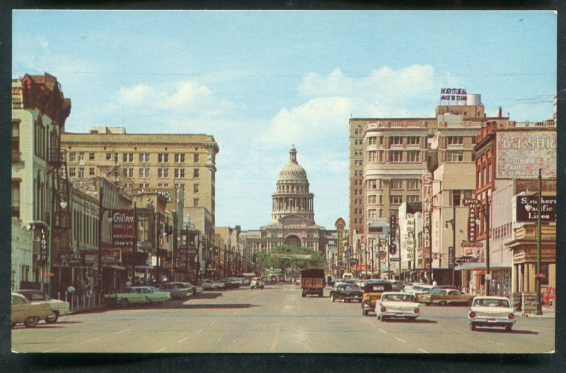 Congress Avenue street view old cars Austin Texas tx old chrome Postcard #5