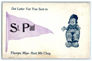 1912 St. Paul Thumbs Mine Hart Meet Choy Dutch Kid Pennant Minnesota MN Postcard