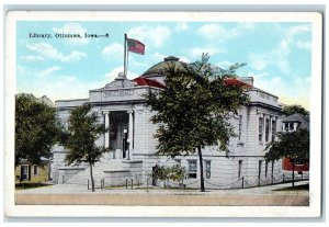 c1950's Library Building Front View Stairs Doorway Flag Ottumwa Iowa IA Postcard 