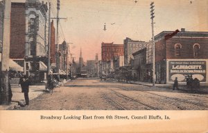 Council Bluffs Iowa Broadway, Looking E. From 6th St., Hand Colored PC U8683