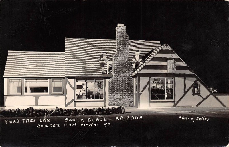 Santa Claus Arizona Christmas Tree Inn B/W Photo Vintage Postcard U5649