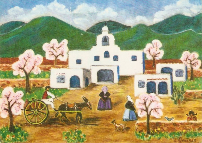 Ingeborg Gauger. Country scene Naif painting, modern spanish PC. Continental