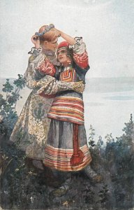 Russian illustrator S. Solomko - Neighbours children folk costumes art nouveau