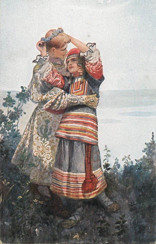 Russian illustrator S. Solomko - Neighbours children folk costumes art nouveau