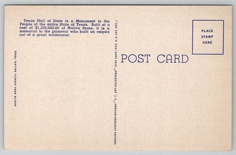 Dallas TX Hall of State And Court Of Honor State Fair of Texas Postcard D42
