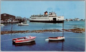 1965 Woods Hole Nantucket Steamer MA & Boats Harbor Postcard H82 as is