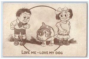 1913 Valentine Love Me Love My Dog Industry New York NY Posted Antique Postcard