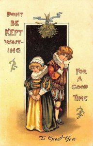 Dont Be Kept Waiting Boy Girl Artist Unknown Postcard