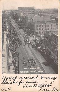 Green Bay Wisconsin Washington Street Scene Antique Postcard K77842