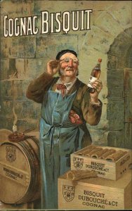 Cognac Bisquit Alcohol Liquor Man Inspects Bottle c1910 Postcard